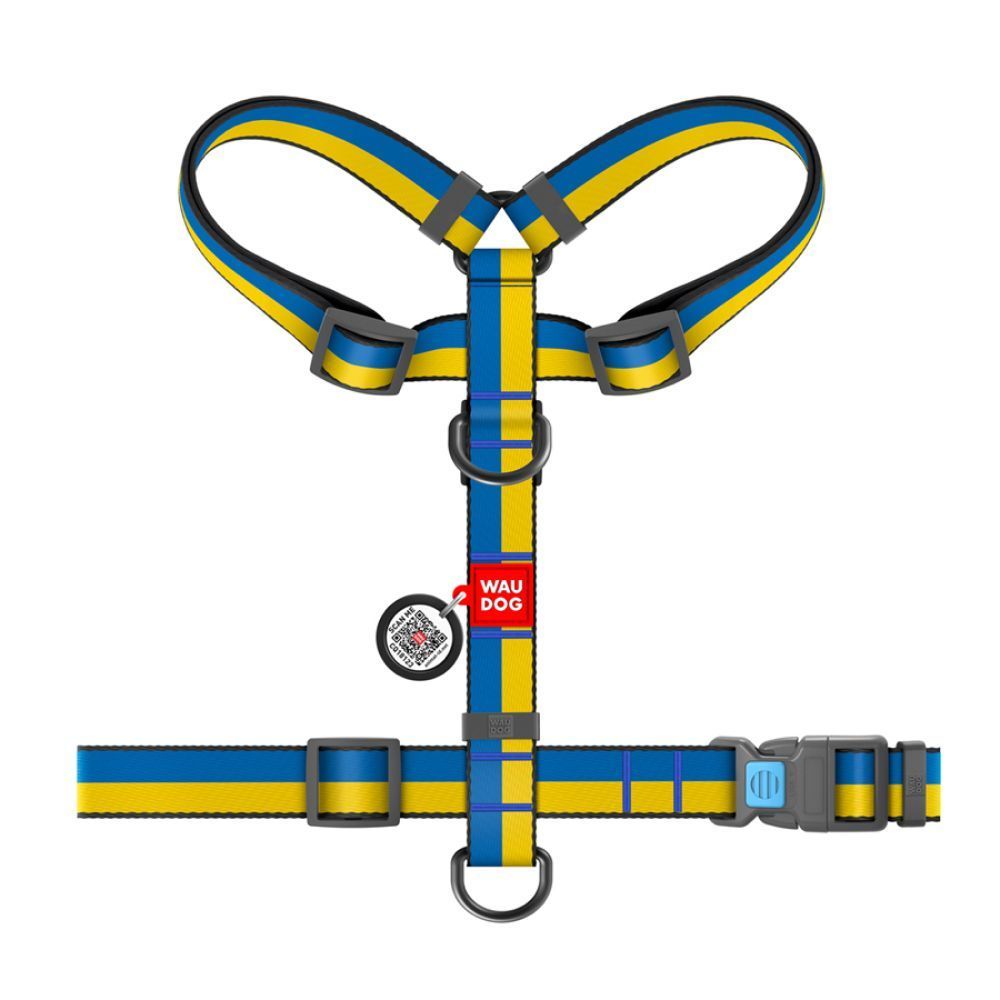 Collar Шлея Н-образна WAUDOG Nylon c QR паспортом і малюнком «Colors of freedom» L 50-90 см/25 мм