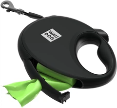 Повідець-рулетка для собак WAUDOG R-leash з контейнером для пакетів світловідбивна стрічка M до 20 кг 5 м Чорний (26281Collar)
