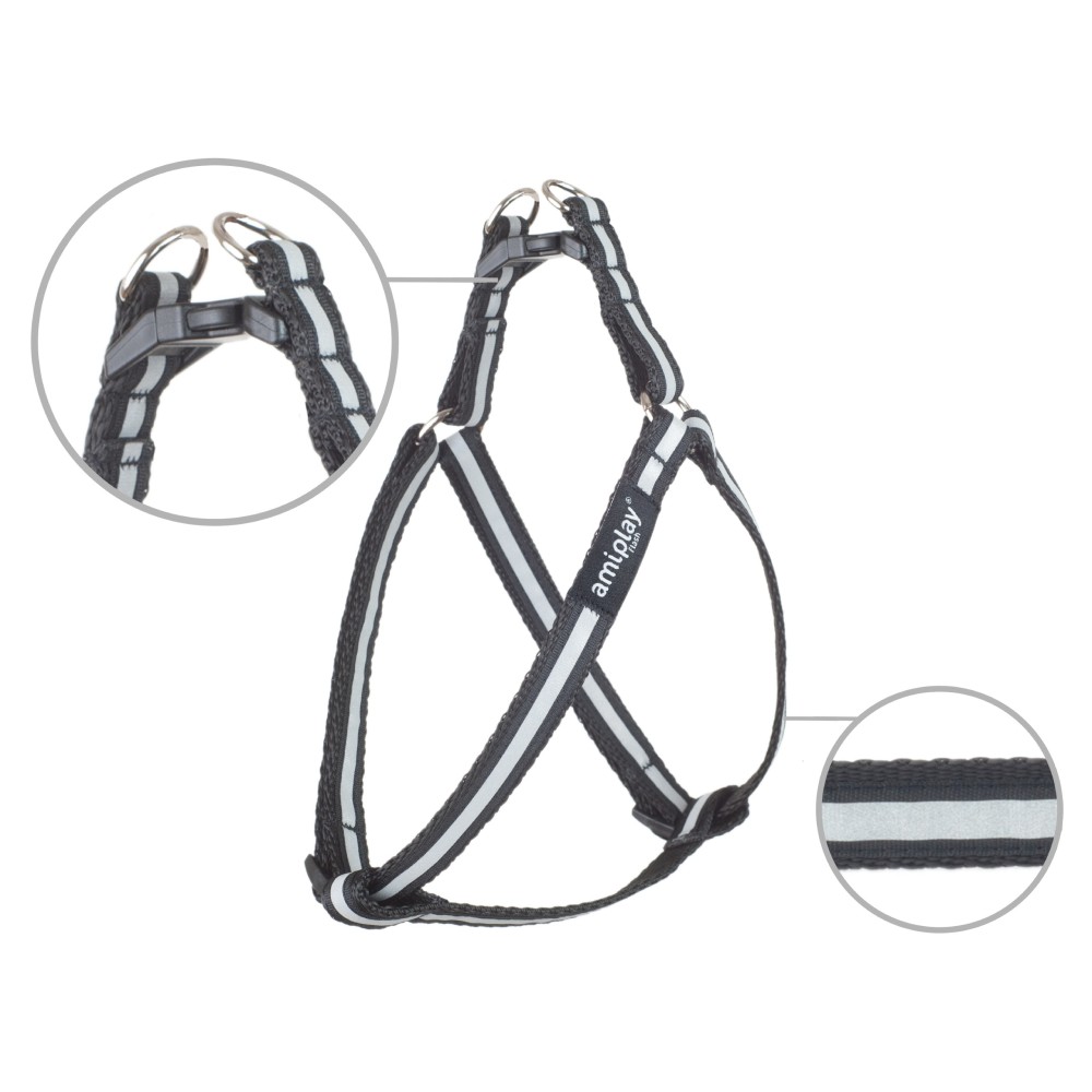 Шлея для собак світловідбивна Amiplay Shine L 40-75 см / 20 мм (чорний)