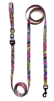 Без бренда Повідець-перестібка з регульованою довжиною для собак нейлон BAT&RO Trip Ш 16мм Дл 300 см яскраві гриби (00210)