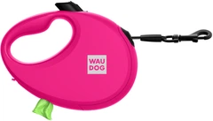 Повідець-рулетка для собак WAUDOG R-leash з контейнером для пакетів світловідбивна стрічка S до 12 кг 3 м Рожевий (26277Collar)