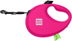 Повідець-рулетка для собак WAUDOG R-leash з контейнером для пакетів світловідбивна стрічка S до 12 кг 3 м Рожевий (26277Collar)