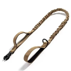 Без бренда Повідець для собак Harness 114-150см, з металевим тактичним карабіном, банджі-повідець з двома ручками Коричневий (177-KHAKI)