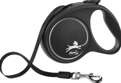 Рулетка-повідець для собак 25кг Flexi Black Design М (сріблястий) стрічка -5 м