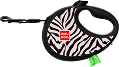 Повідець-рулетка для собак WAUDOG R-leash з контейнером для пакетів, малюнок "Зебра", світловідбивна стрічка, M, до 20 кг, 5 м (256-0055collar)