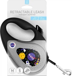 Повідець-рулетка для собак Collar WAUDOG R-leash, малюнок "NASA", M, до 25 кг, 5 м, світловідбиваюча стрічка (8125-0047-01)