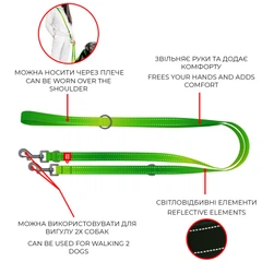 Повідець-перестібка для собак WAUDOG Nylon Mono, світловідбивний, салатовий, розмір M, 300 см, 20 мм (46485)