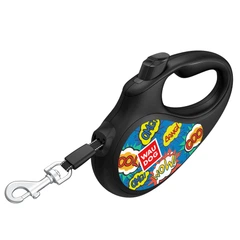 Повідець-рулетка WAUDOG R-leash стрічковий малюнок "ВАУ" L 50 кг 5 м (2917400179787)