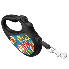 Повідець-рулетка WAUDOG R-leash стрічковий малюнок "ВАУ" L 50 кг 5 м (2917400179787)