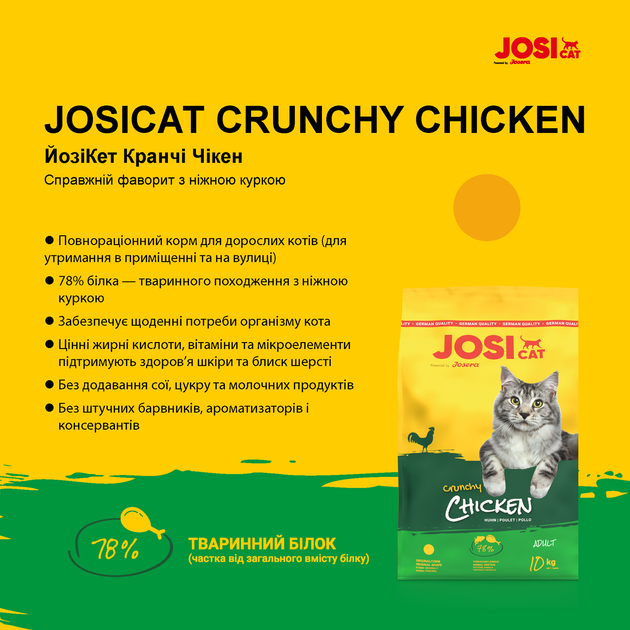 Корм із птицею для дорослих котів JosiCat Crunchy Chicken 10 кг від Josera