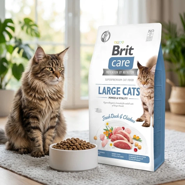 Сухий беззерновий корм Brit Care з качкою та куркою для дорослих котів великих порід, 400 г
