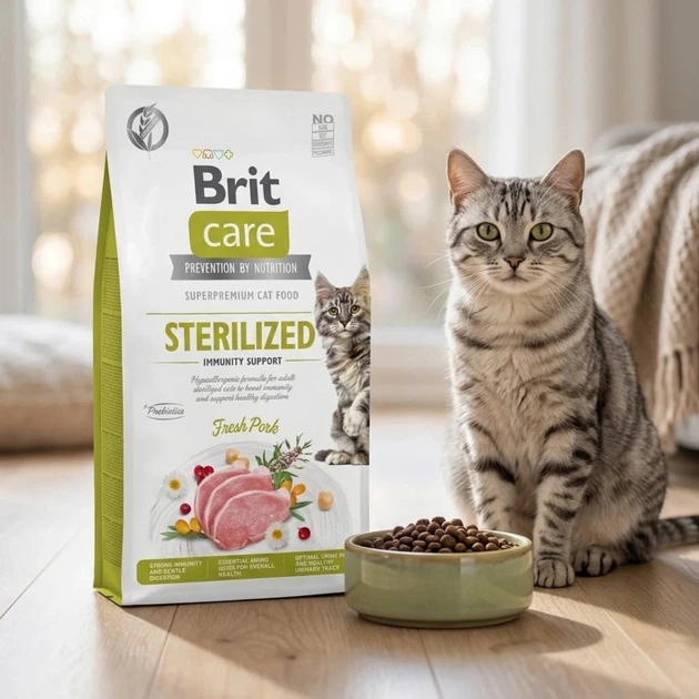 Сухий беззерновий корм Brit Care зі свіжою свининою для дорослих стерилізованих котів усіх порід для підтримки імунітету, 400 г