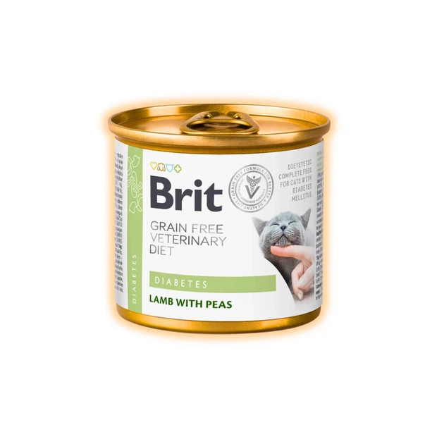 Brit VD Упаковка вологого корму вологого корму Brit VetDiet з ягням та горохом для дорослих котів усіх порід із цукровим діабетом, 6 шт х 200 г