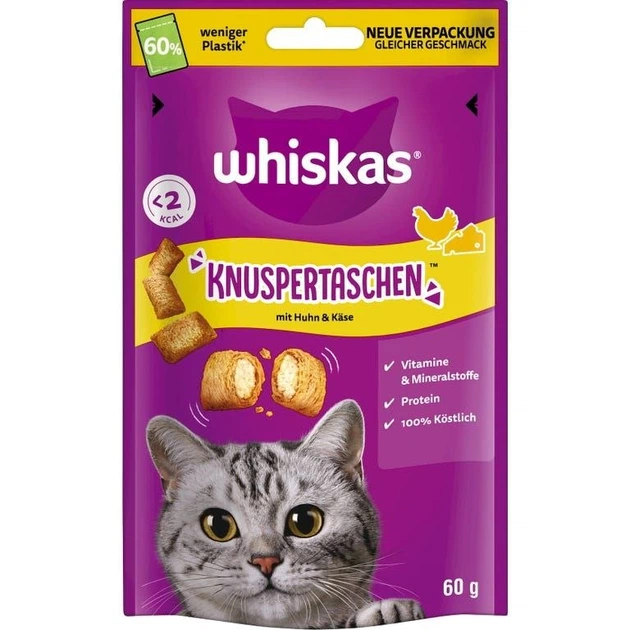 Хрусткі подушечки для котів Whiskas Knuspertaschen із куркою та сиром, 60 г