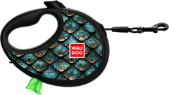 Повідець-рулетка для собак WAUDOG R-leash з контейнером для пакетів, малюнок "Луска", світловідбивна стрічка, M, до 20 кг, 5 м (256-0179collar)