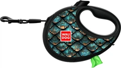 Повідець-рулетка для собак WAUDOG R-leash з контейнером для пакетів, малюнок "Луска", світловідбивна стрічка, M, до 20 кг, 5 м (256-0179collar)