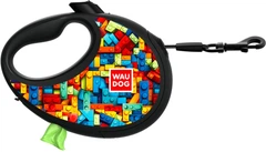 Повідець-рулетка для собак WAUDOG R-leash з контейнером для пакетів, малюнок "Блоки", світловідбивна стрічка, L, до 40 кг, 5 м (257-4056)