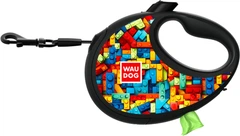 Повідець-рулетка для собак WAUDOG R-leash з контейнером для пакетів, малюнок "Блоки", світловідбивна стрічка, L, до 40 кг, 5 м (257-4056)