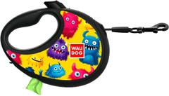 Повідець-рулетка для собак WAUDOG R-leash з контейнером для пакетів, малюнок "Мохнаті монстри", світловідбивна стрічка, L, до 40 кг, 5 м (257-4050)