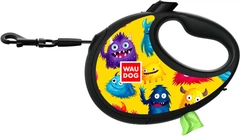 Повідець-рулетка для собак WAUDOG R-leash з контейнером для пакетів, малюнок "Мохнаті монстри", світловідбивна стрічка, L, до 40 кг, 5 м (257-4050)