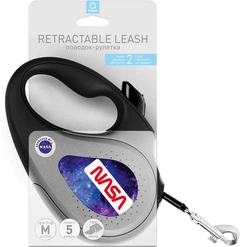 Повідець-рулетка для собак WAUDOG R-leash, малюнок "NASA21", M, до 25 кг, 5 м, світловідбивна стрічка, Чорний (8125-0148-01Collar)