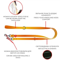 Повідець-перестібка для собак WAUDOG Nylon Mono, світловідбивний, помаранчевий, розмір M, 300 см, 20 мм (46484)