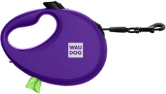 Повідець-рулетка для собак WAUDOG R-leash з контейнером для пакетів світловідбивна стрічка L до 40 кг 5 м Фіолетовий (26299Collar)