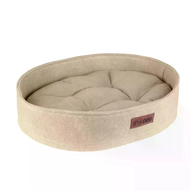Hi Dog Лежак для собаки та кота з бортиками овальний HiDOG 34×45×10см, м’яке спальне місце для тварин, бежевий 3581