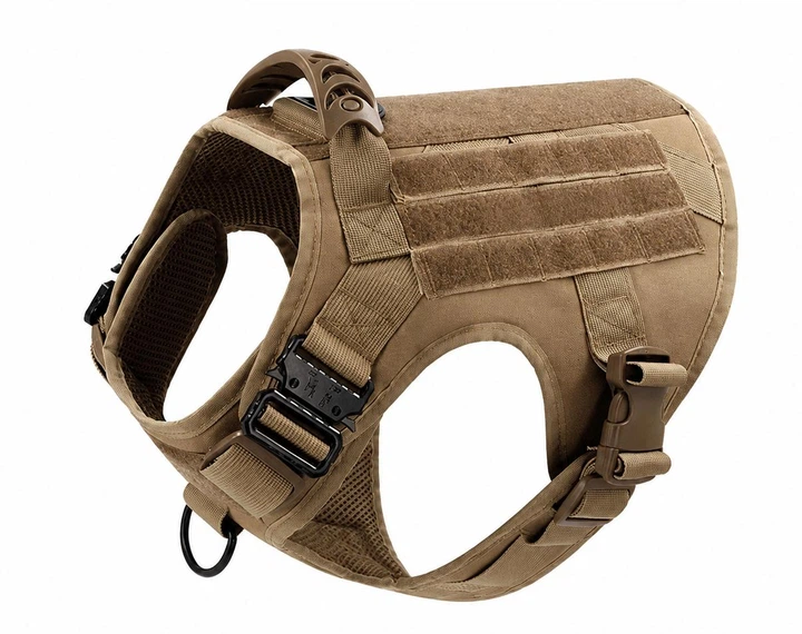 Шлейка для собак Tactical K9, металева пряжка фастекс і система MOLLE, S (51-61 см) Коричневий (271S-KHAKI)