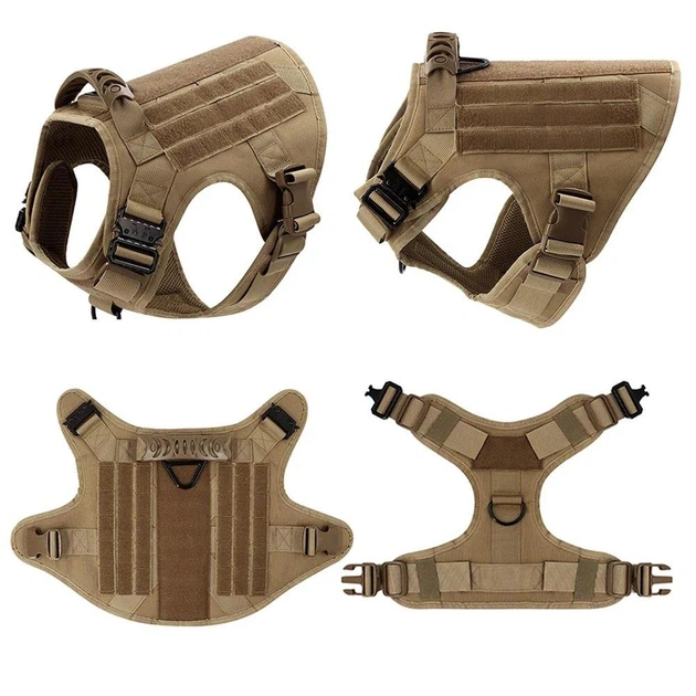 Шлейка для собак Tactical K9, металева пряжка фастекс і система MOLLE, S (51-61 см) Коричневий (271S-KHAKI)