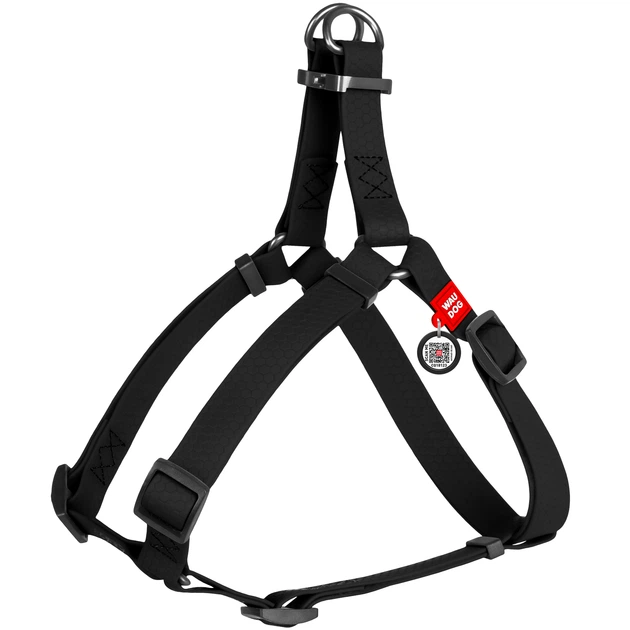 Шлея для собак WAUDOG WATERPROOF з QR паспортом водостійка, фастекс 40-55 см 15 мм Чорна (27641)