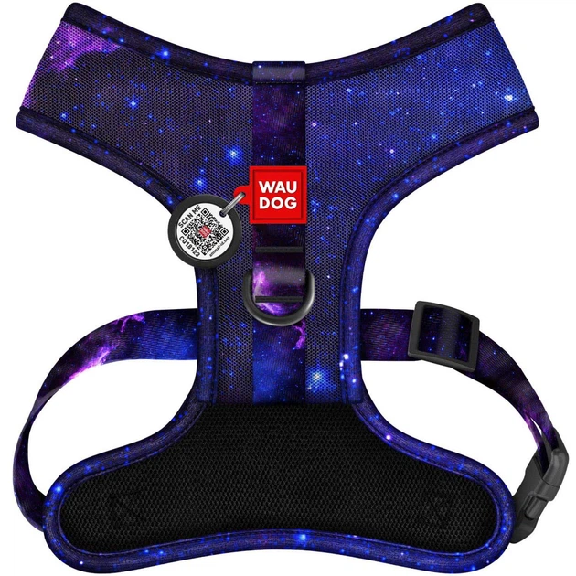 Шлея для собак дихаюча WAUDOG Mesh з QR адресником, малюнок "NASA21", L (235-0148)