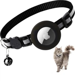 Світловідбиваючий нашийник SV для кошеня з тримачем Apple Air Tag і дзвіночком Чорний (sv3067b)