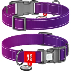 Нашийник для собак нейлоновий WAUDOG Nylon Mono з QR паспортом, світловідбивний, пластиковий фастекс, розмір S, 15 мм, 25-35 см, фіолетовий