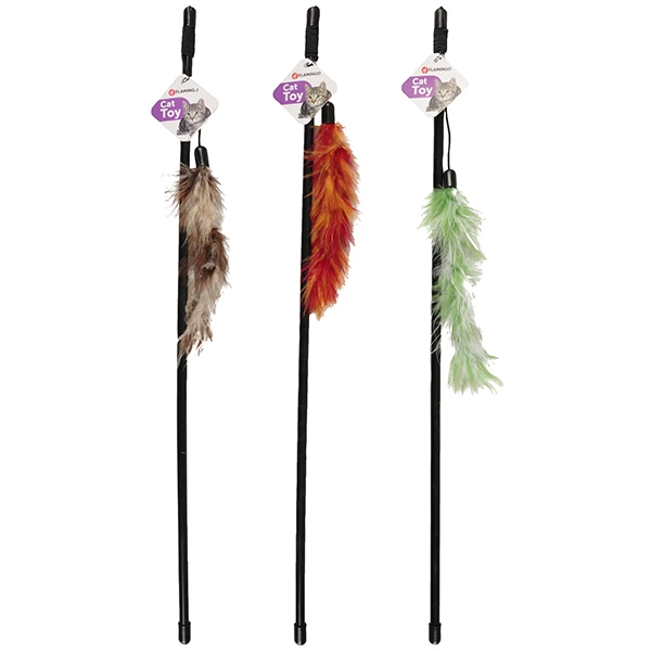 Іграшка дражнилка для котів, вудка з натуральним пір'ям Flamingo Feather Boa (46239)