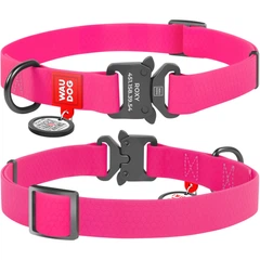 Нашийник для собак WAUDOG Waterproof з QR паспортом, водостійкий, металева пряжка-фастекс з площадкою для гравіювання 38-58 см 25 мм Рожевий (27847)