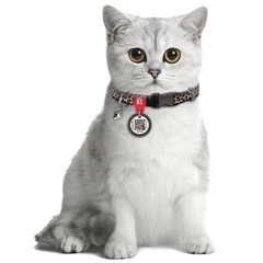 Нашийник для котів нейлоновий WAUCAT Nylon з QR паспортом, малюнок "Леопард", пластиковий фастекс, XS, 20-30 см, 10 мм