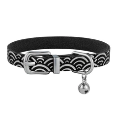 Barksi Нашийник для Котів Шкіряний Classic Одинарний з Срібним Тисненням Море Чорний 10 мм 18-25 см (570021)