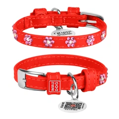 Нашийник WAUDOG Glamour з QR паспортом з клейовими стразами Квіточка 18-21 см 9 мм Червоний (32513)