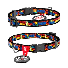 Нашийник для котів і дрібних порід собак WAUDOG Nylon Blocks XS, мультиколор, нейлоновий, з QR-паспортом, пластиковий фастекс, ширина 10 мм, довжина 20–30 см, арт. 278-4056