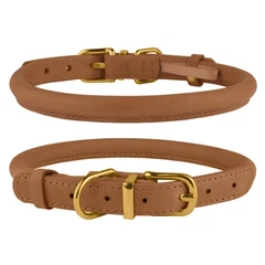 Нашийник для Собак Круглий Шкіряний BronzeDog Premium Crazy Світло-Коричневий 7 мм 23-33 см (002218)