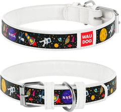 Нашийник для собак шкіряний Collar WAUDOG Design з QR паспортом, малюнок "NASA", L, Ш 25 мм, Дов 38-49 см (0025-0047-15)