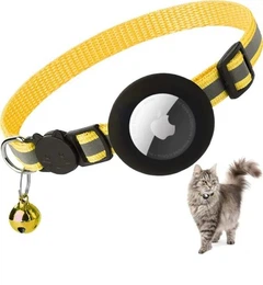 Світловідбиваючий нашийник SV для кошеня з тримачем Apple Air Tag і дзвіночком Жовтий (sv3067yl)