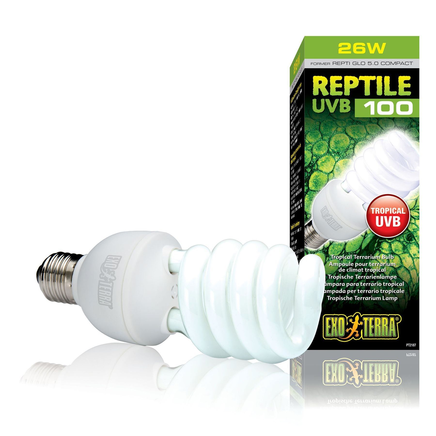 Компактна люмінесцентна лампа Exo Terra «Reptile UVB 100» для опромінення променями УФ-В спектра 26 W, E27 (для опромінення)