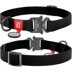 Нашийник для собак WAUDOG Waterproof з QR паспортом, водостійкий, металева пряжка-фастекс з площадкою для гравіювання 28-40 см 20 мм Чорний (27931)