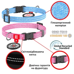 Нашийник для котів та дрібних порід собак WAUDOG Re-cotton з QR паспортом, відновлена бавовна, світловідбиваючий, пластикова пряжка, розмір XS, ширина 10 мм, довжина 20-30 см, рожевий (16407)