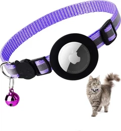 Світловідбиваючий нашийник SV для кошеня з тримачем Apple Air Tag і дзвіночком Фіолетовий (sv3067pu)