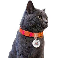 Нашийник для котів WAUCAT Nylon Recycled c QR паспортом, градієнт безпечна пряжка, помаранчевий, XS, 20-30 см, 10 мм (47054)