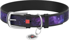 Нашийник для собак шкіряний WAUDOG Design з QR паспортом малюнок "NASA21" XS Ш 12 мм Дов 18-24 см чорний (3601-0148-01Collar)