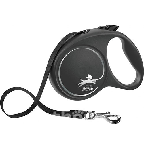 Flexi Black Design L — повідець-рулетка для собак вагою до 50 кг, стрічка, 5 м Сірий
